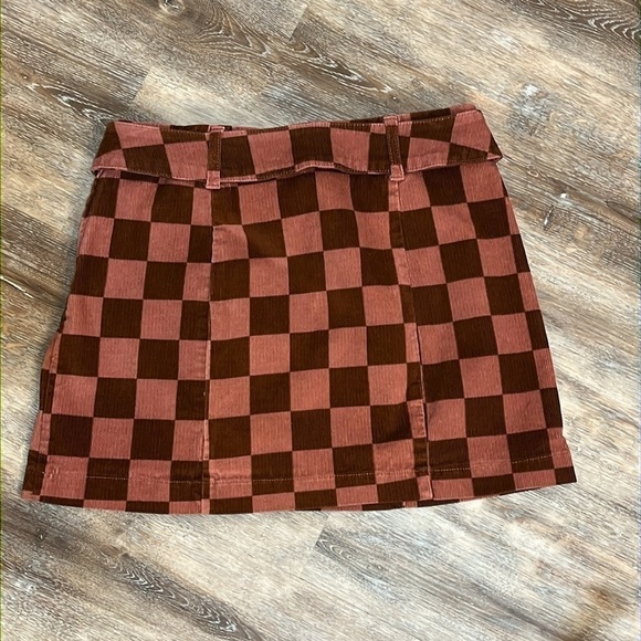 Womens Go-go Mini Skirt Size 6 Corduroy Chestnut Check Belt 70s Wild Fable - Picture 2 of 12